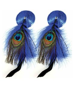 Bijoux De Nip Blue Sequin Round Pasties With Feathers