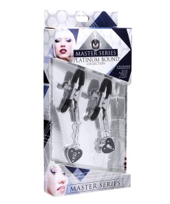 Master Series Charmed Heart Padlock Nipple Clamps Black