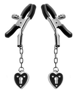 Master Series Charmed Heart Padlock Nipple Clamps Black