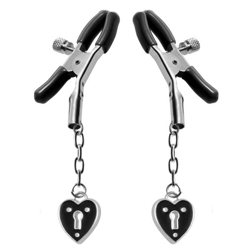 Master Series Charmed Heart Padlock Nipple Clamps Black - Image 2