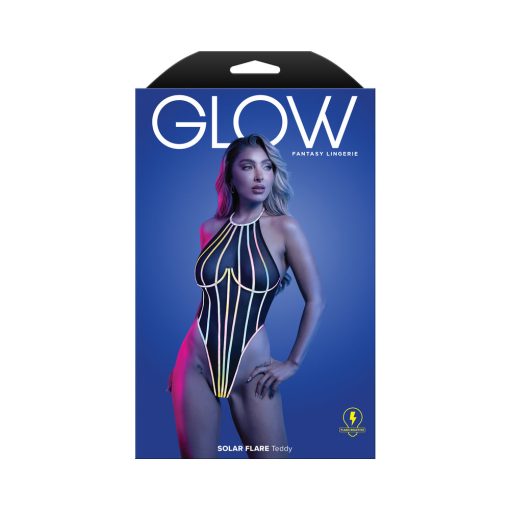 Fantasy Lingerie Glow Solar Flare Halter Tie Teddy With Underwire L/Xl