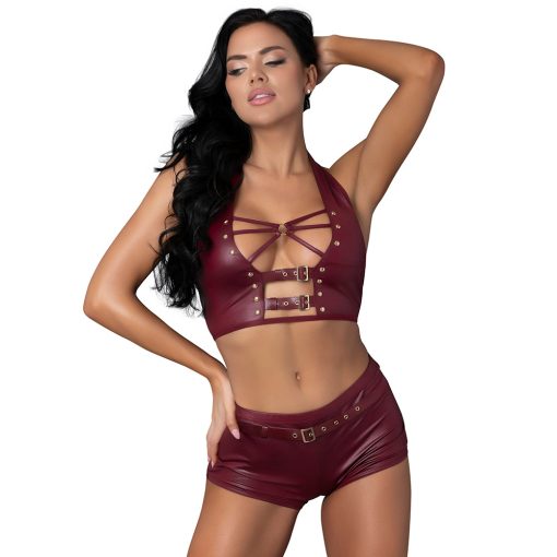 Lust Fetish Thalia Faux Leather Lingerie Set – Burgundy L/XL - Image 2
