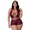 sexy burgundy faux leather plus size lingerie set lust fetish thalia with cutouts and buckles queen size