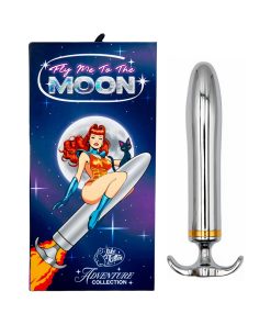 rocket shaped silver metal vibrator with ergonomic handle luxury design