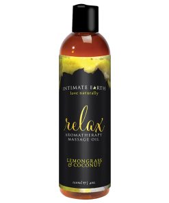 Intimate Earth Relax Aromatherapy Massage Oil Lemongrass & Coconut 4 Oz.