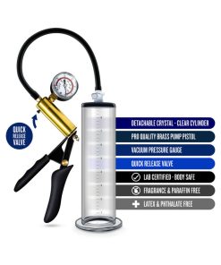Performance Vx6 Vacuum Penis Pump With Brass Pistol & Pressure Gauge Clear