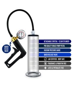 Performance Vx7 Vacuum Penis Pump With Brass Trigger & Pressure Gauge Clear