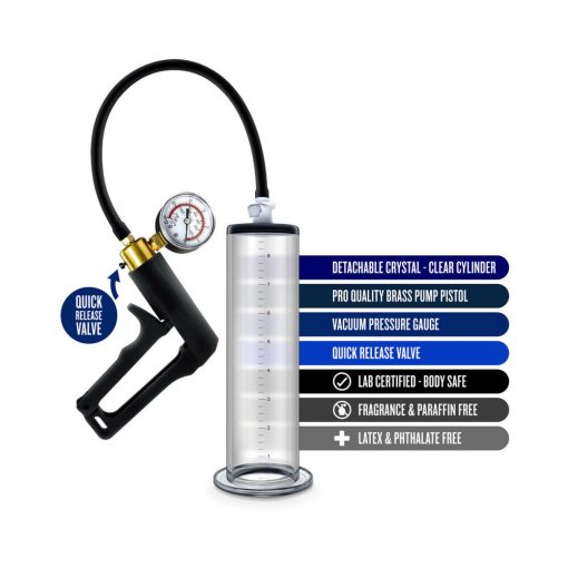 Performance Vx7 Vacuum Penis Pump With Brass Trigger & Pressure Gauge Clear - Image 3