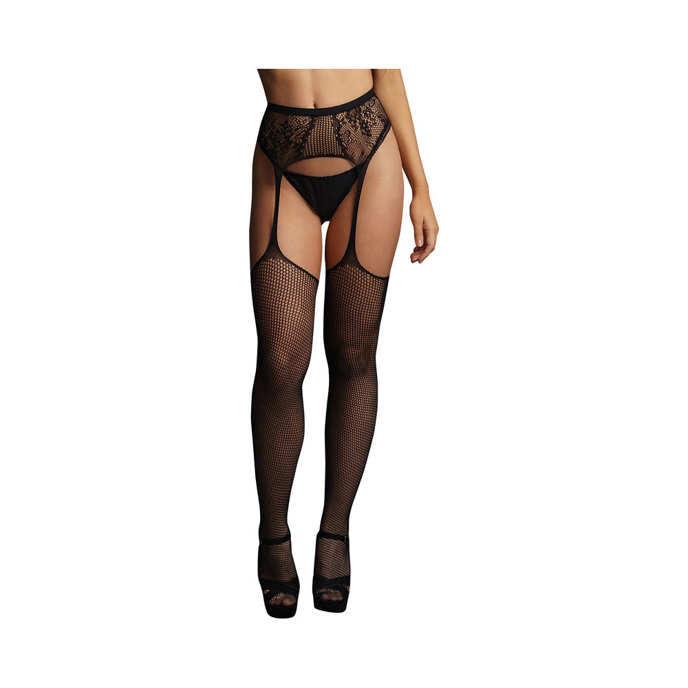 Le Desir Fishnet And Lace Garter Belt Stockings Black O/S 2 Le Desir Fishnet And Lace Garter Belt Stockings Black O/S - Image 2