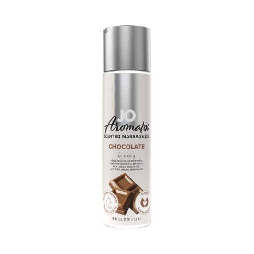 JO Aromatix Chocolate Scented Massage Oil 4 Oz. bottle with moisturizing, non-greasy formula
