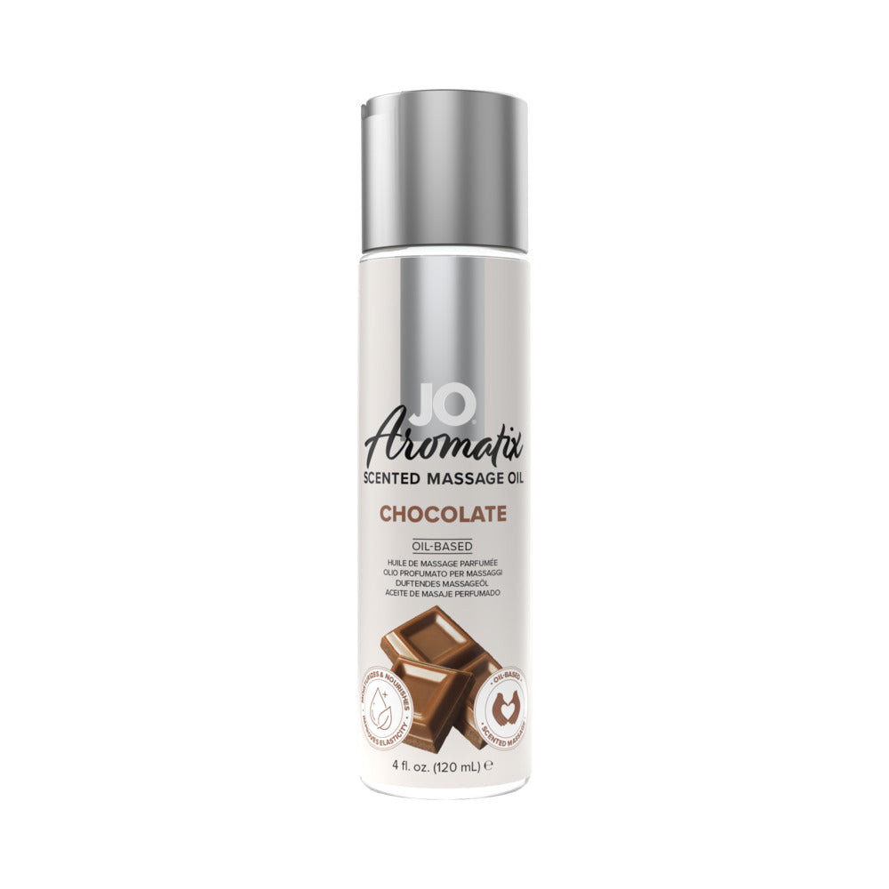 JO Aromatix Chocolate Scented Massage Oil - 4 Oz. Vegan Formula 1 JO Aromatix Chocolate Scented Massage Oil 4 Oz. bottle with moisturizing, non-greasy formula