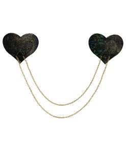 Pastease Chains: Black Shattered Disco Ball Heart With Gold Chains Pasties