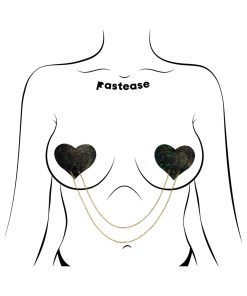 Alternative view of Pastease Chains: Black Shattered Disco Ball Heart With Gold Chains Pasties