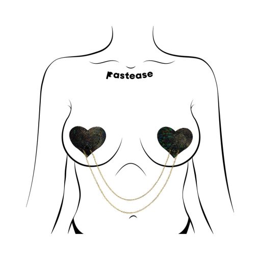 Pastease Chains: Black Shattered Disco Ball Heart With Gold Chains Pasties - Image 2