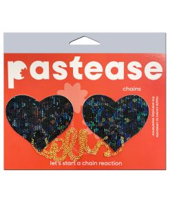 Pastease Chains: Black Shattered Disco Ball Heart With Gold Chains Pasties