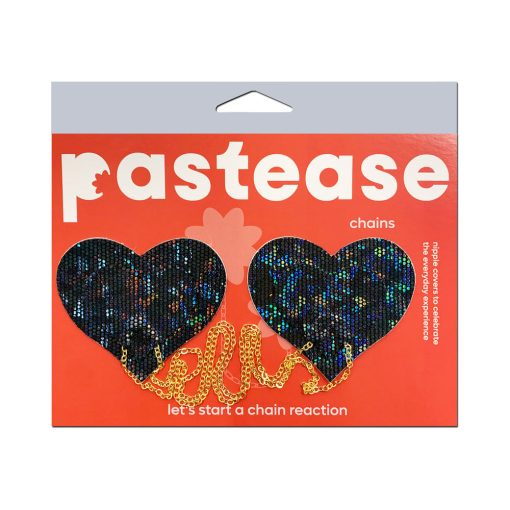 Pastease Chains: Black Shattered Disco Ball Heart With Gold Chains Pasties - Image 5
