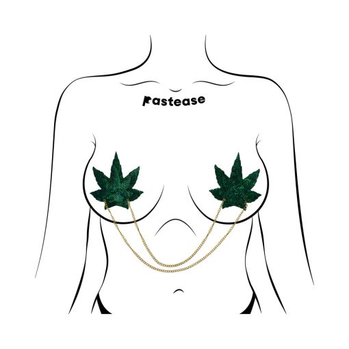 Pastease Chains: Shattered Glass Disco Ball Green Weed With Gold Chain Pasties - Image 2