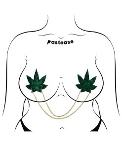 Pastease Chains: Shattered Glass Disco Ball Green Weed With Gold Chain Pasties