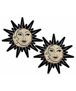 Pastease Sunburst: Sun & Moon Faces On Gold Glitter Sun Pasties