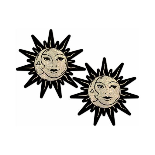 Pastease Sunburst: Sun & Moon Faces On Gold Glitter Sun Pasties