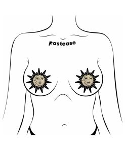 Alternative view of Pastease Sunburst: Sun & Moon Faces On Gold Glitter Sun Pasties