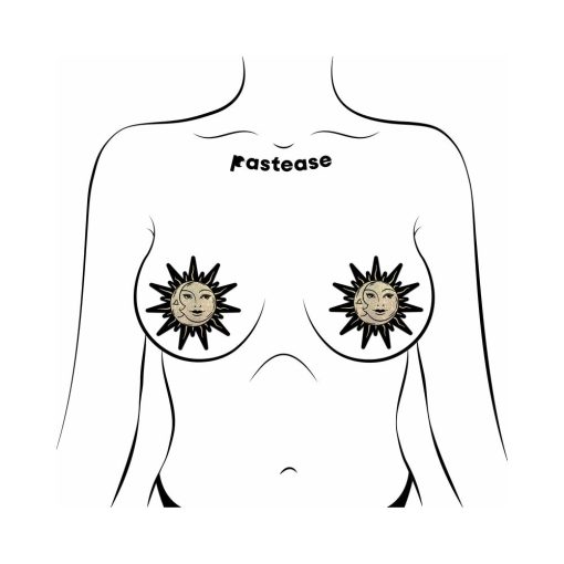 Pastease Sunburst: Sun & Moon Faces On Gold Glitter Sun Pasties - Image 2