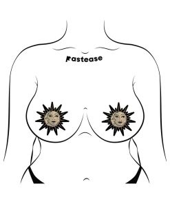 Pastease Sunburst: Sun & Moon Faces On Gold Glitter Sun Pasties