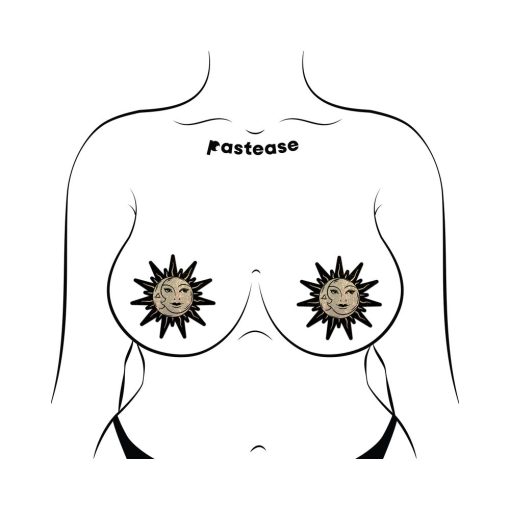 Pastease Sunburst: Sun & Moon Faces On Gold Glitter Sun Pasties - Image 3