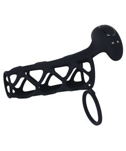 Levelz Vibrating Cage Silicone Cock Sleeve & Ball Ring Black