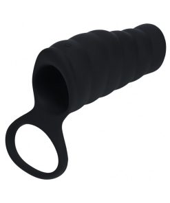 Levelz Vibrating Ribbed Silicone Cock Sleeve & Ball Ring Black