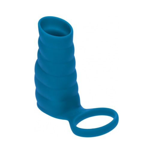 Levelz Vibrating Ribbed Silicone Cock Sleeve & Ball Ring Teal - Image 2