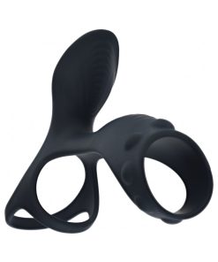 Levelz Vibrating Silicone Cock & Ball Ring With Shaft Loop Black