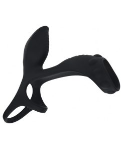 Alternative view of Levelz Vibrating Silicone Cock & Ball Ring With Shaft Loop Black