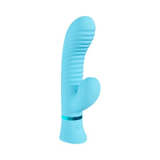 Loveline Mystique Rechargeable Silicone Ribbed Rabbit Vibrator Blue - Image 2