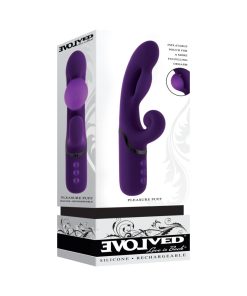 Purple inflatable dual vibrator with expandable silicone shaft, curved G-spot stimulator, and ergonomic chunky handle