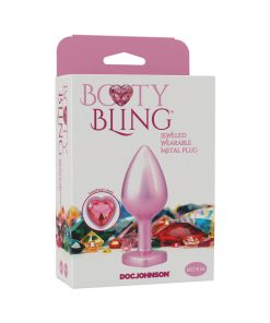 Booty Bling Heart Diamond Jeweled Metal Plug Pink Medium