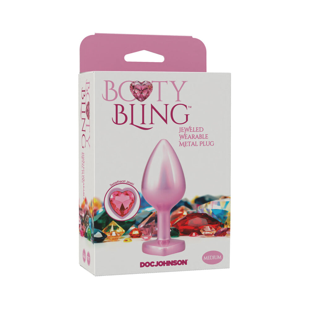 Booty Bling Heart Diamond Jeweled Metal Plug Pink Medium 1 Booty Bling Heart Diamond Jeweled Metal Plug Pink Medium