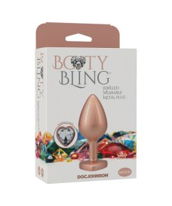 Booty Bling Heart Diamond Jeweled Metal Plug Gold Medium