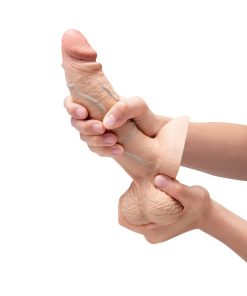 B-Vibe Slipskin Realistic Silicone Dildo 7 In. Girthy Cream