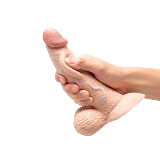 B-Vibe Slipskin Realistic Silicone Dildo 6.5 In. Curved Cream - Image 6