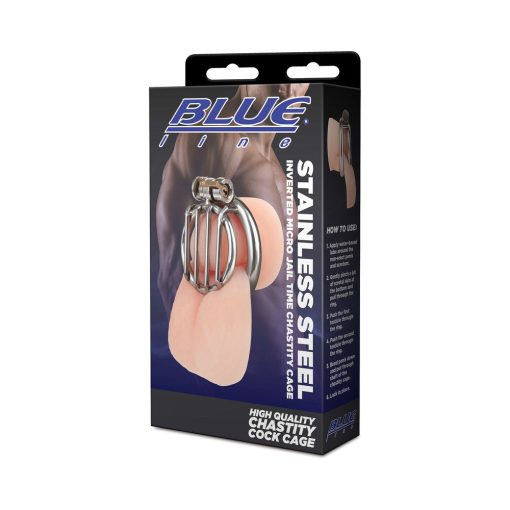 Blue Line Stainless Steel Inverted Micro Jail Time Chastity Cage - Image 5