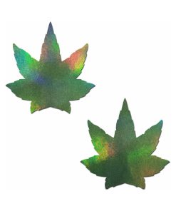 Pastease Indica Pot Leaf: Green Holographic Weed Pasties