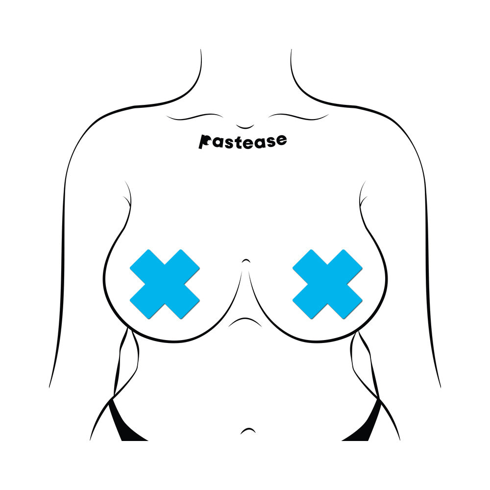 Pastease Plus X: Glow-In-The-Dark Neon Turquoise Cross Pasties Nipple Covers 3 Pastease Plus X: Glow-In-The-Dark Neon Turquoise Cross Pasties Nipple Covers - Image 3