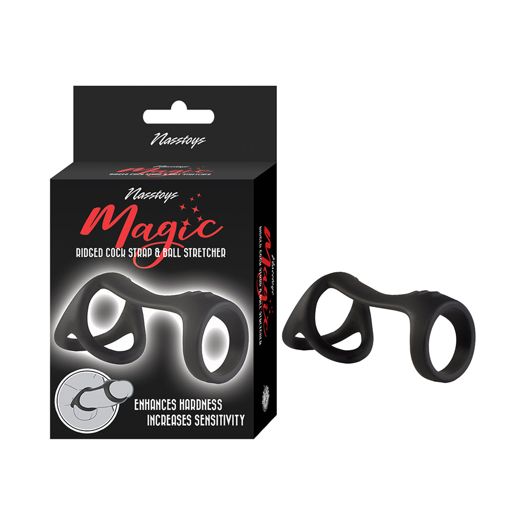 Magic Ridged Cock Strap&Ball Stretcher Black 1 Magic Ridged Cock Strap&Ball Stretcher Black